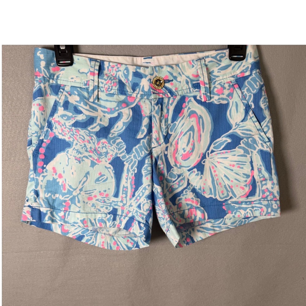 Lilly Pulitzer Shorts Womens 00 Blue The Callahan Short 19280 Sea Print Cotton
